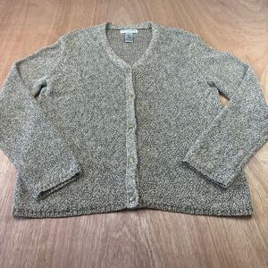 Evan Picone Womens Large Marled Knit Cardigan Ramie Blend Button Front